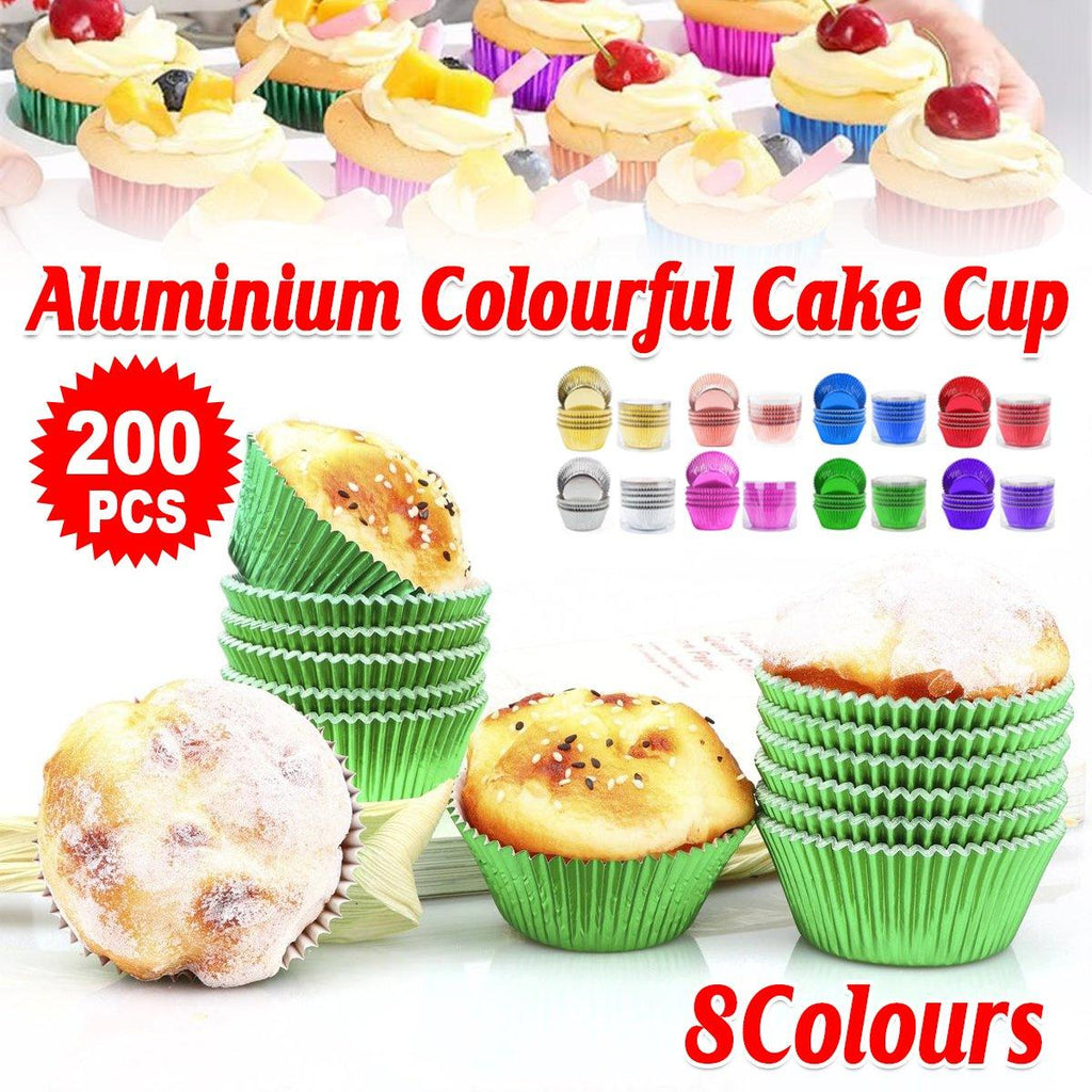 200 Pcs Colored Baking Paper Cupcake Trays Muffin Liners for Party Baking - Red