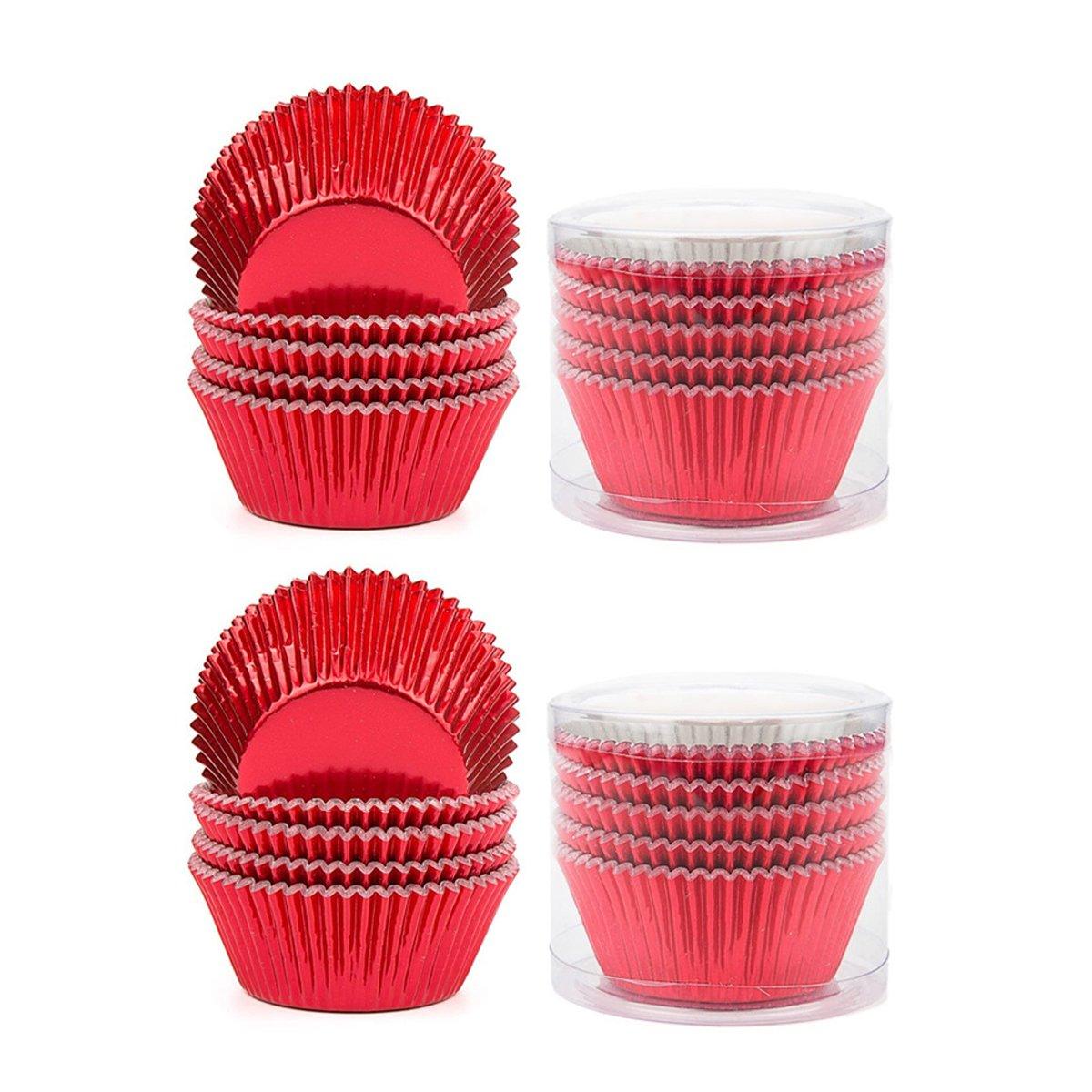 200 Pcs Colored Baking Paper Cupcake Trays Muffin Liners for Party Baking - Red