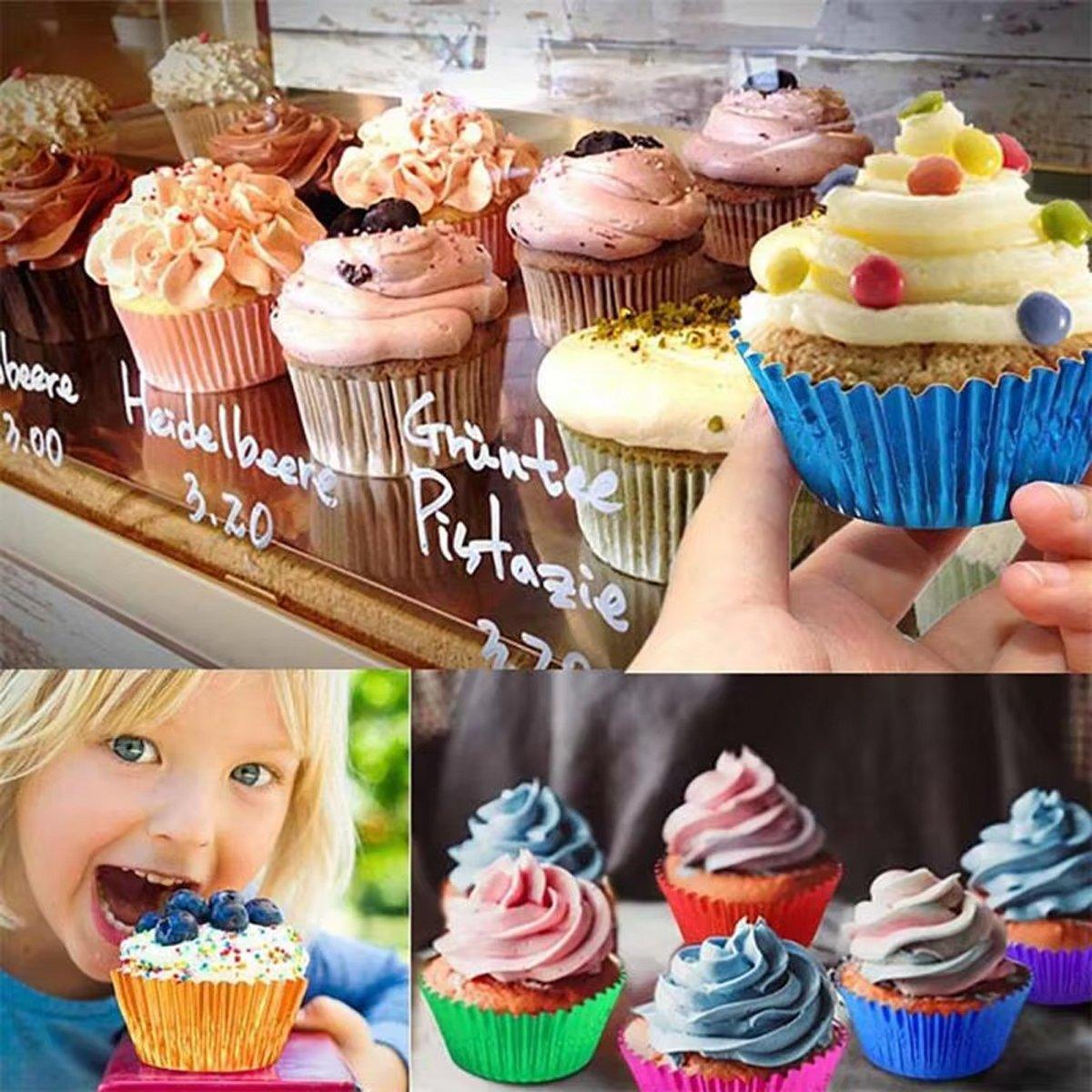 200 Pcs Colored Baking Paper Cupcake Trays Muffin Liners for Party Baking - Rose Gold