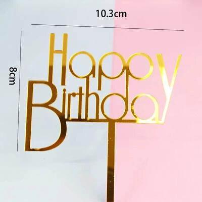 Happy Birthday Acrylic Cake Topper Cake Decoration Golden Silver Party - Blue- Heart