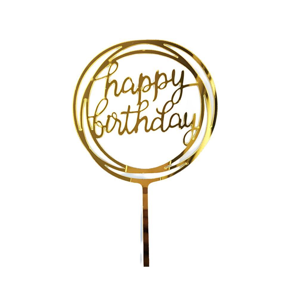 Happy Birthday Acrylic Cake Topper Cake Decoration Golden Silver Party - Silver-Star