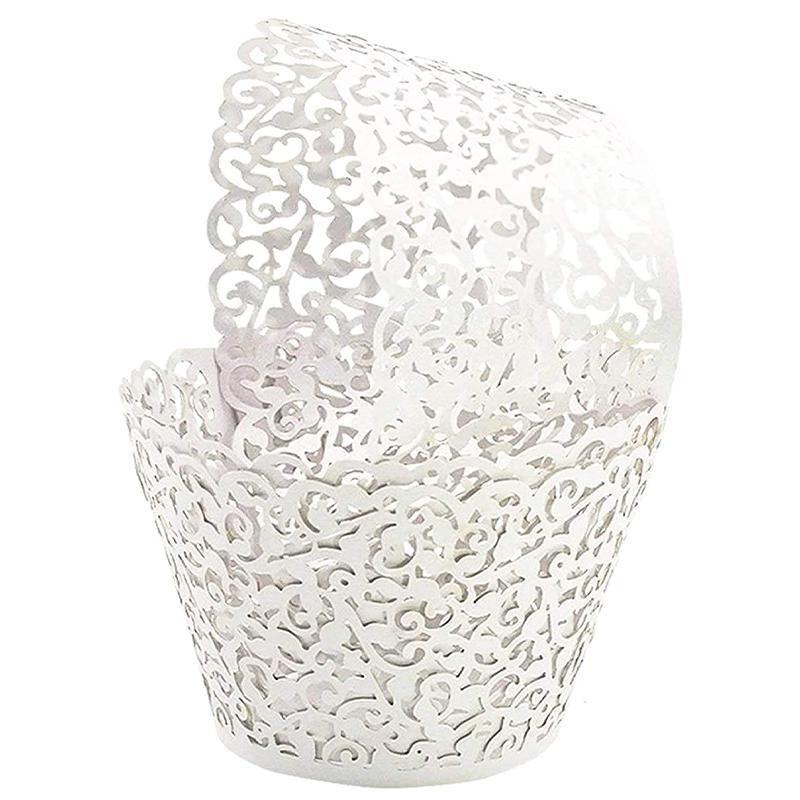 25pcs Laser Cut Cupcake Wrappers Wedding Party Baking Decorations in 8 Colours - Black