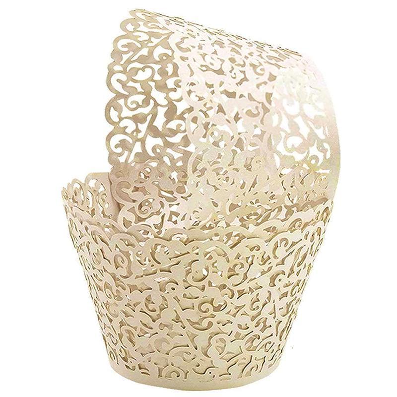 25pcs Laser Cut Cupcake Wrappers Wedding Party Baking Decorations in 8 Colours - Yellow