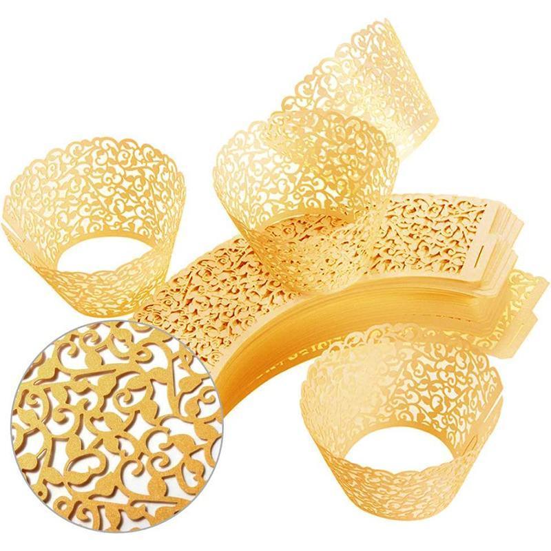 25pcs Laser Cut Cupcake Wrappers Wedding Party Baking Decorations in 8 Colours - White
