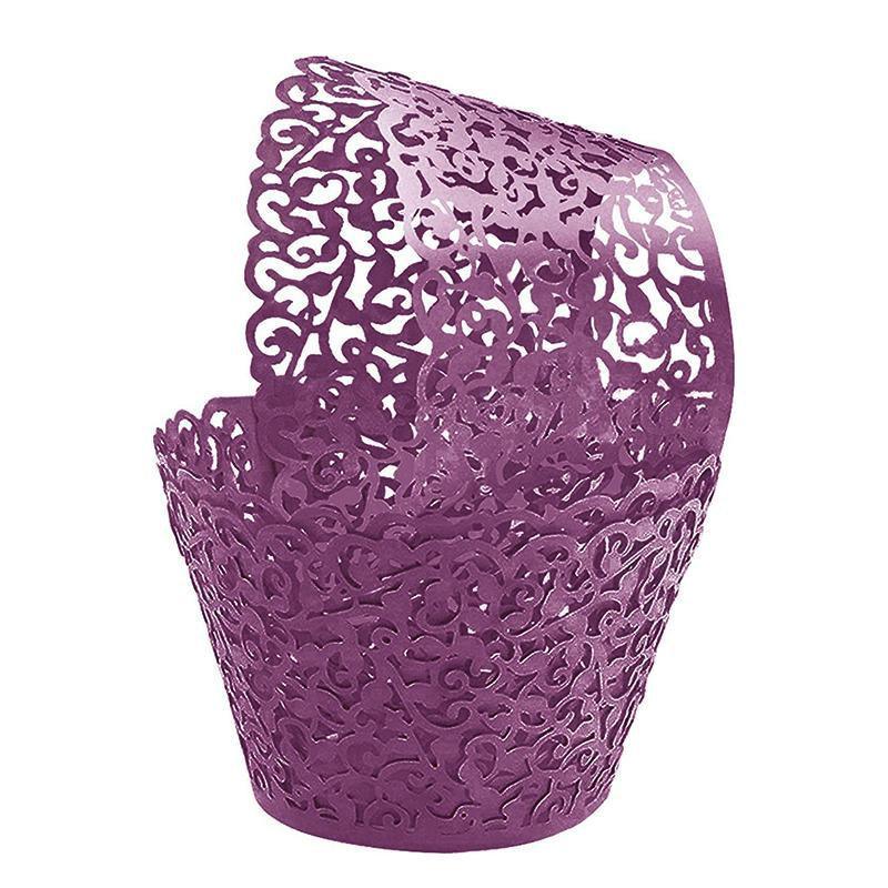 25pcs Laser Cut Cupcake Wrappers Wedding Party Baking Decorations in 8 Colours - White