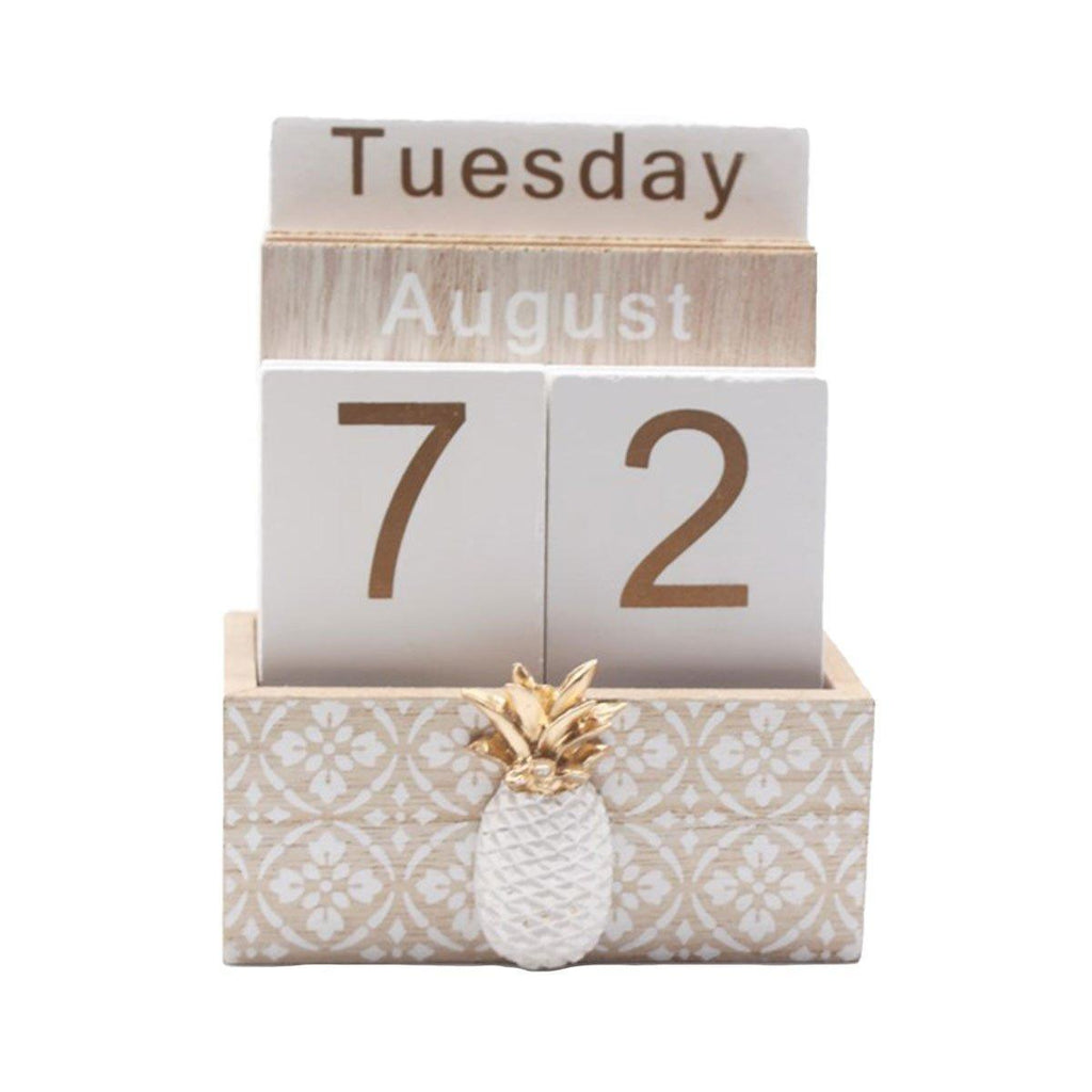 Rustic Wooden Perpetual Desk Calendar DIY Block Calendar Office Desktop Decor - Cactus