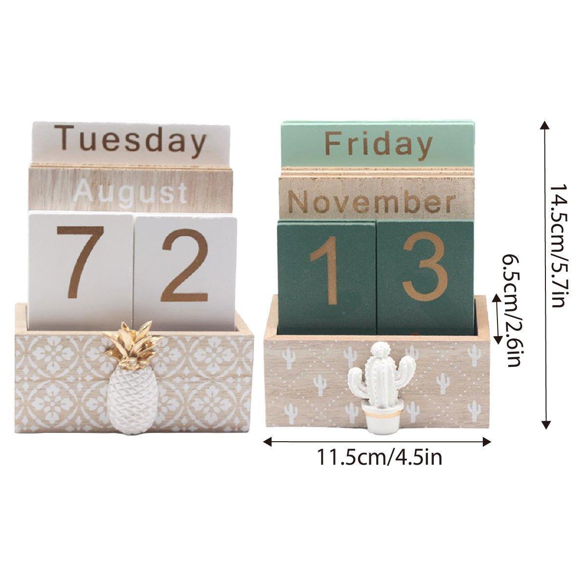 Rustic Wooden Perpetual Desk Calendar DIY Block Calendar Office Desktop Decor - Pineapple