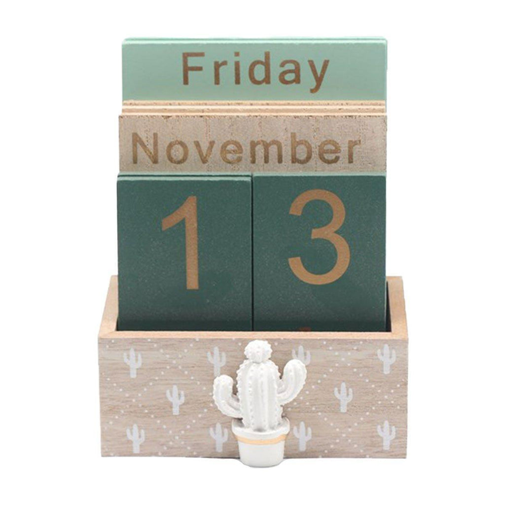 Rustic Wooden Perpetual Desk Calendar DIY Block Calendar Office Desktop Decor - Pineapple