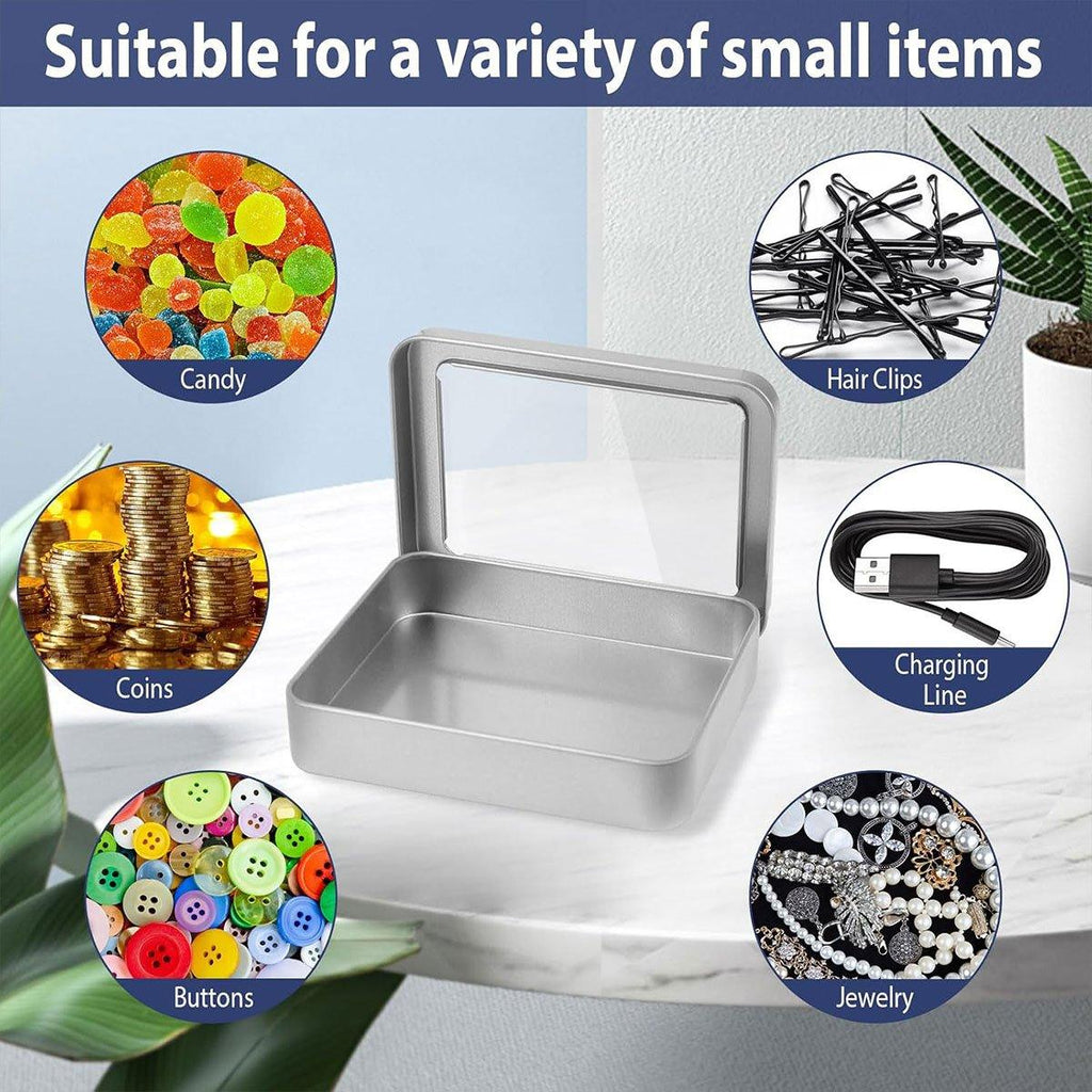 10pcs Metal Iron Box with Open Window Storage Rectangle Packaging Containers - 12.5x9x5cm