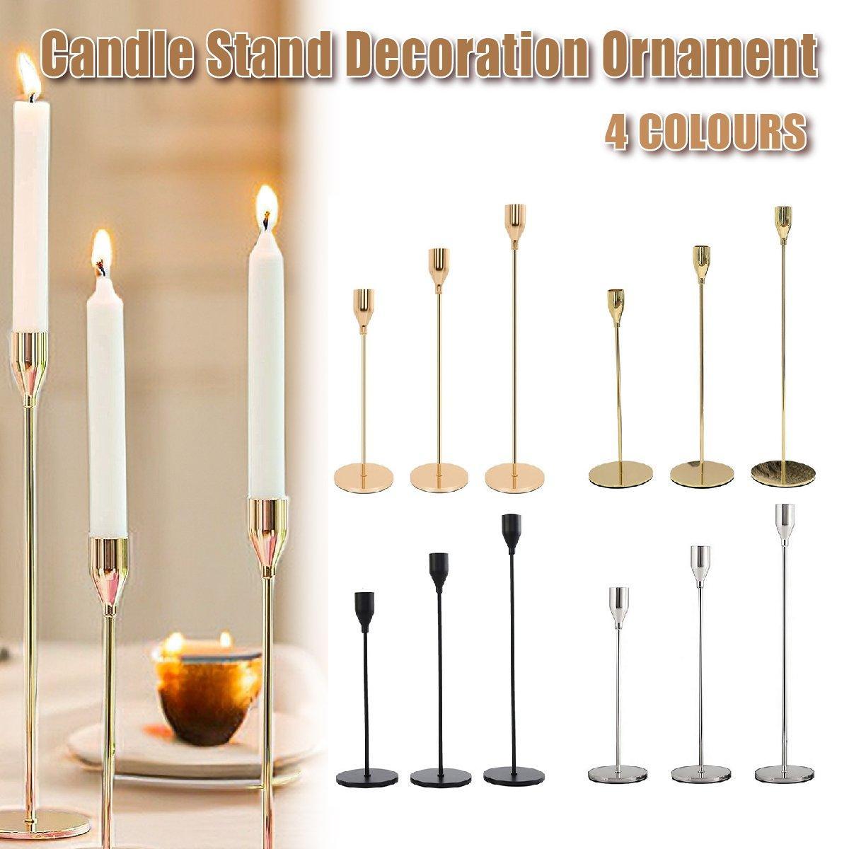 Set of 3 Decorative Candlestick Holder Candle Stand for Wedding / Dinner / Party - French Gold