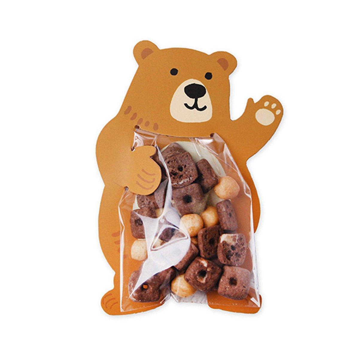 100pcs Cute 3D Cartoon Animal Candy Bags for Party Favors Birthday Gift Wrapping - Cuddly Bear