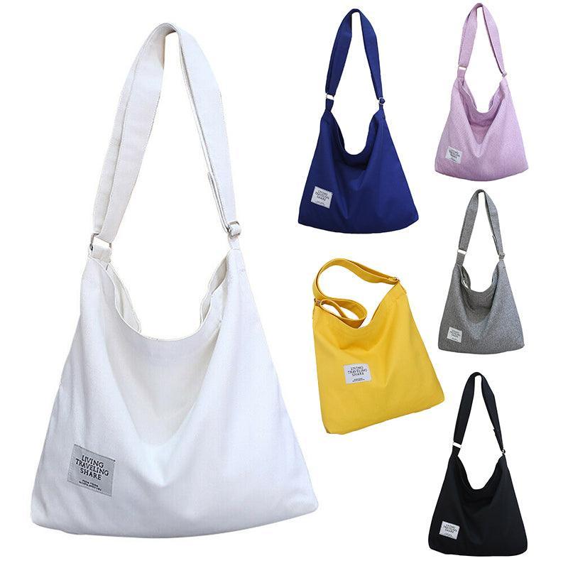 Womens Large Canvas Handbag Ladies Travel Messenger Shoulder Bag Hobo Tote Purse - Black