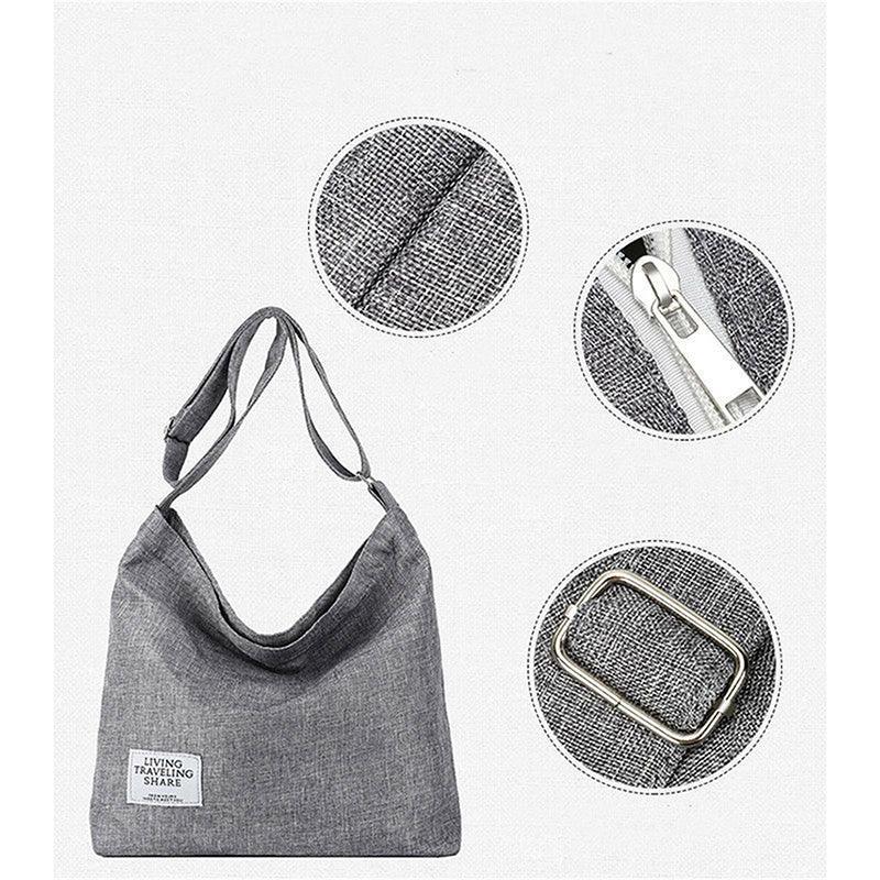 Womens Large Canvas Handbag Ladies Travel Messenger Shoulder Bag Hobo Tote Purse - Light Grey