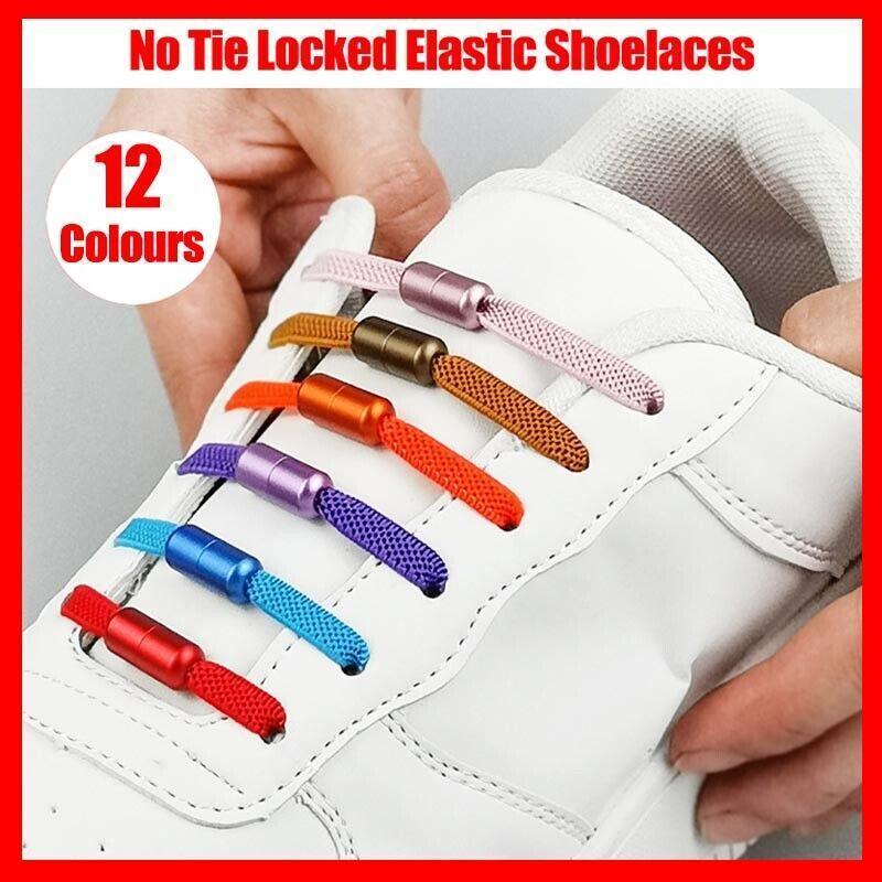 No Tie Locked Elastic Shoelace Shoe Lace Lazy Laces Sports Sneakers - Red