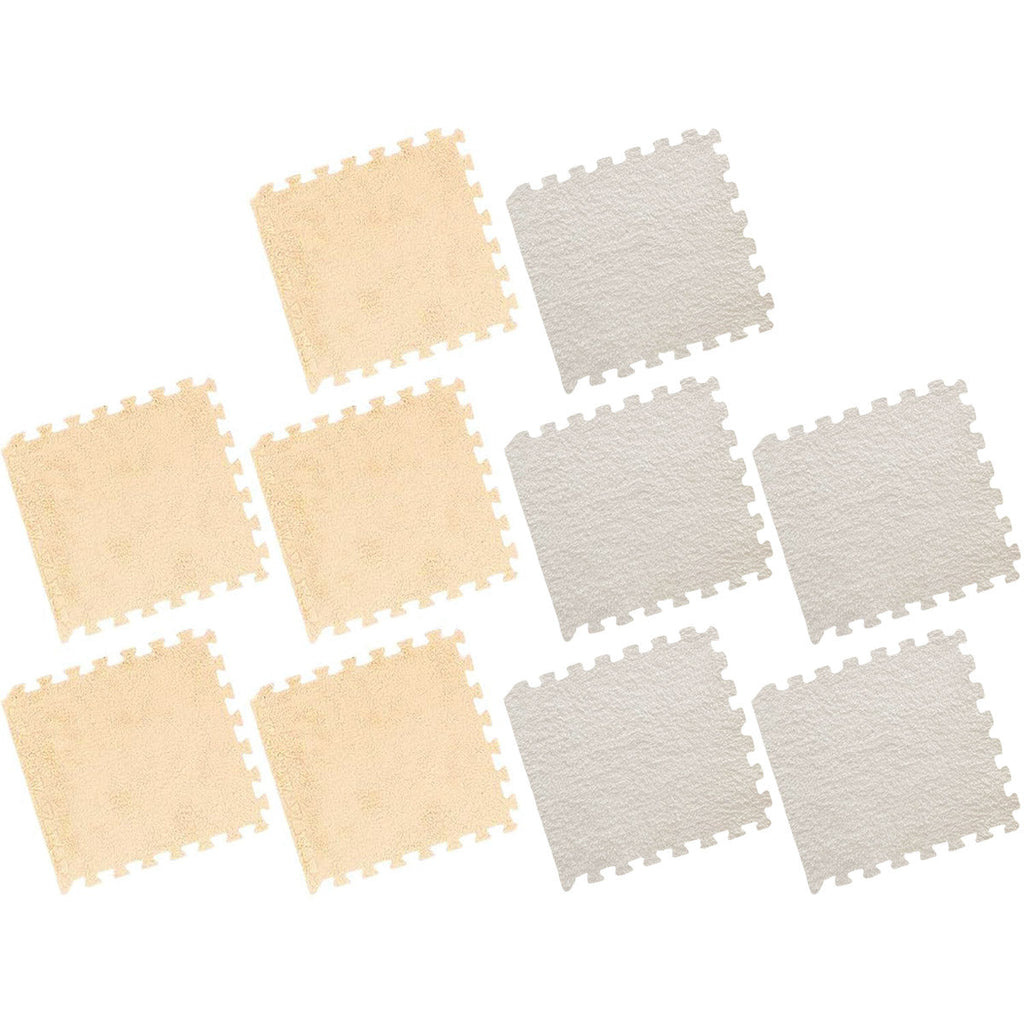 Foam Floor Mats Set 10PCS Shaggy Interlocking Tiles Soft for Kids Room Play Area - Grey-White