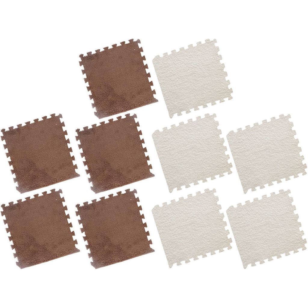 Foam Floor Mats Set 10PCS Shaggy Interlocking Tiles Soft for Kids Room Play Area - Grey-White