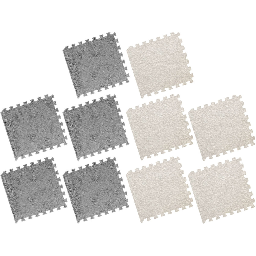 Foam Floor Mats Set 10PCS Shaggy Interlocking Tiles Soft for Kids Room Play Area - Camel-White