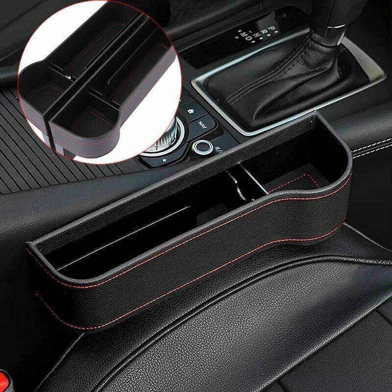 PU Leather Seat Side Gap Storage Box with Phone and Bottle Holder for Car Interior - Brown