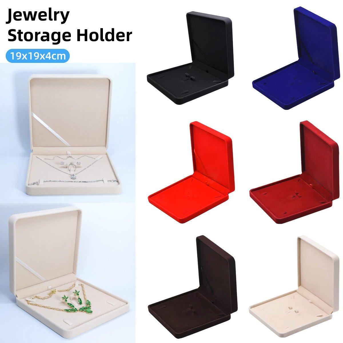 Flannel Jewelry Gift Box Necklace Ring Earring Bracelet Storage Display Case - Blue