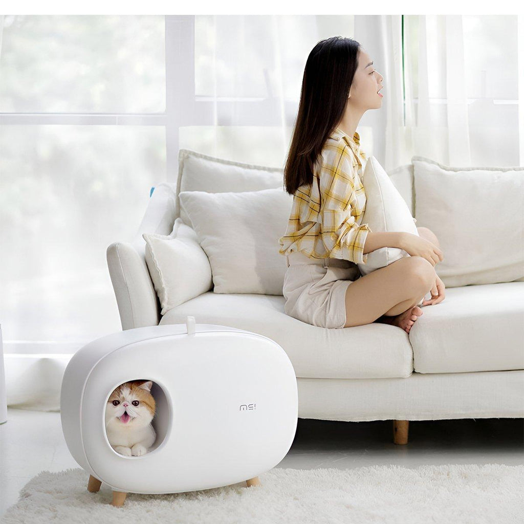 Cat Litter Box Semi-closed Cat Supplies Cat Toilet Drawer Large Cat Litter Box - White