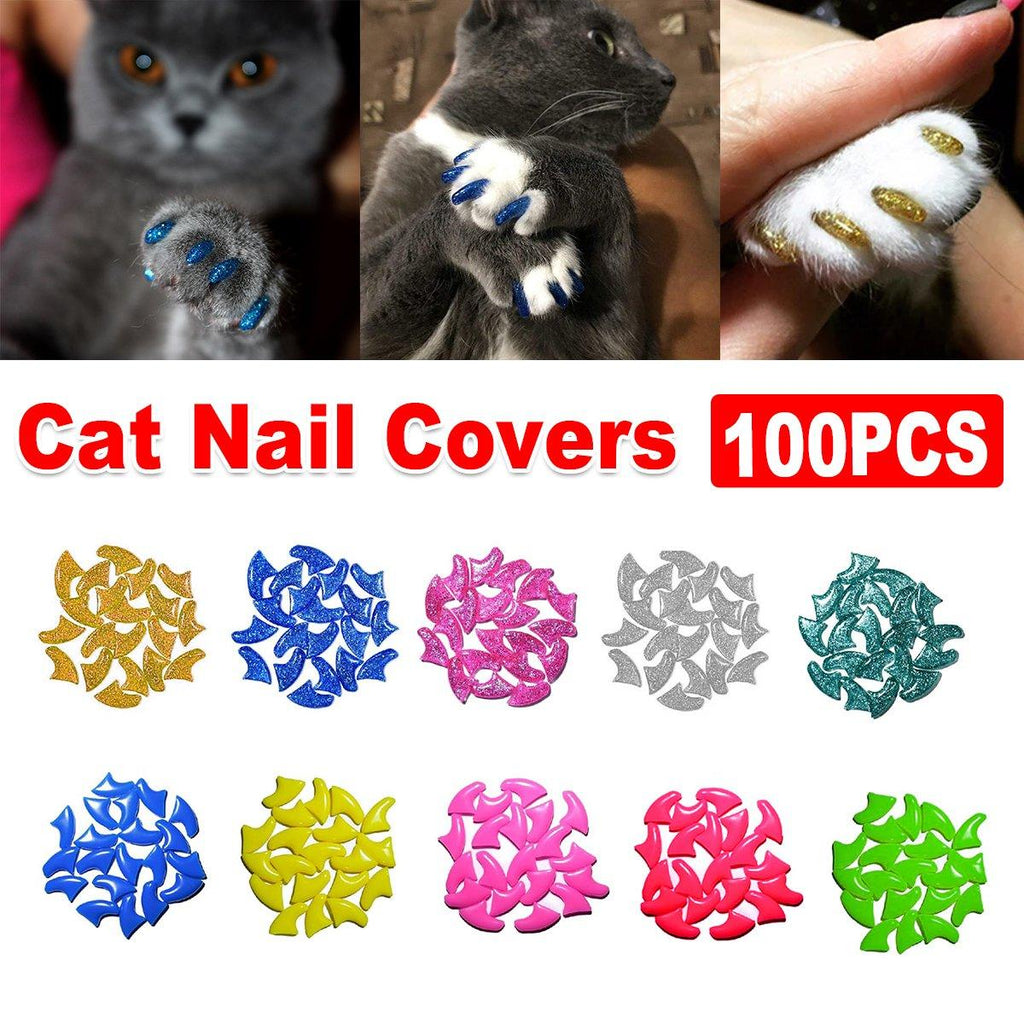 100PCS Anti Scratch Paw Covers for Cats and Kittens Nail Protector Soft Paw - Flat-XS