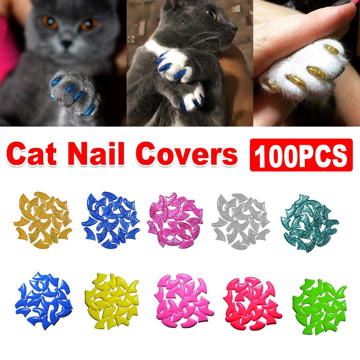 100PCS Anti Scratch Paw Covers for Cats and Kittens Nail Protector Soft Paw - Flat-XS