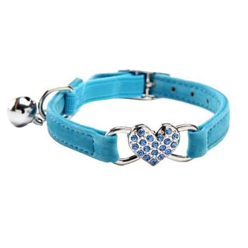 Suede Cat Collar with Adjustable Elastic Bell and Heart Charm for Kittens - Black