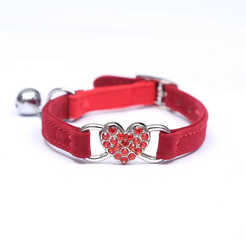 Suede Cat Collar with Adjustable Elastic Bell and Heart Charm for Kittens - Blue