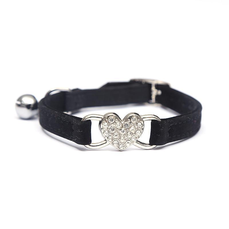 Suede Cat Collar with Adjustable Elastic Bell and Heart Charm for Kittens - Blue