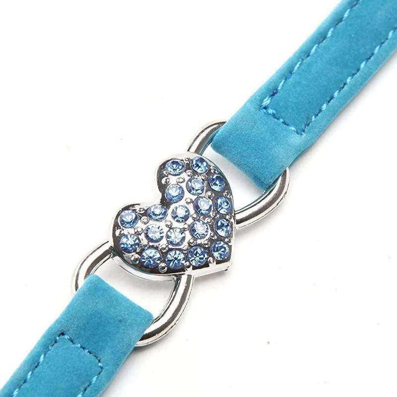 Suede Cat Collar with Adjustable Elastic Bell and Heart Charm for Kittens - Purple