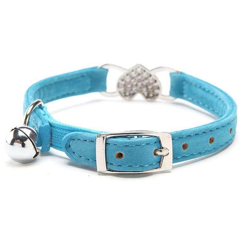 Suede Cat Collar with Adjustable Elastic Bell and Heart Charm for Kittens - red