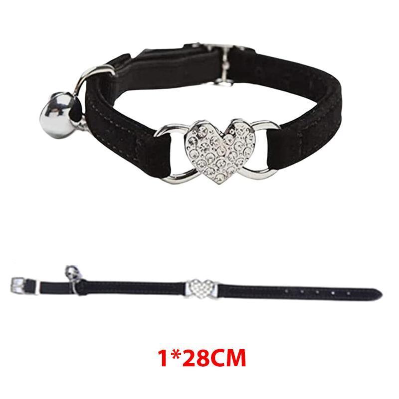 Suede Cat Collar with Adjustable Elastic Bell and Heart Charm for Kittens - red