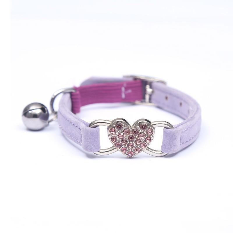 Suede Cat Collar with Adjustable Elastic Bell and Heart Charm for Kittens - red
