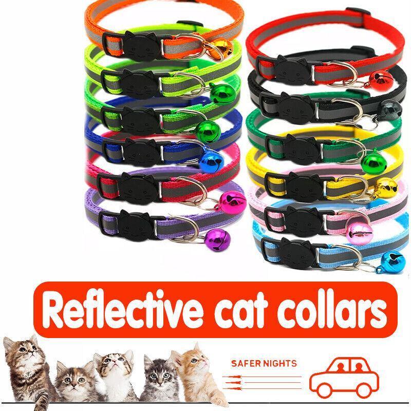 Reflective Cat Collar with Breakaway Buckle and Bell Adjustable for Small Pet Use - Yellow