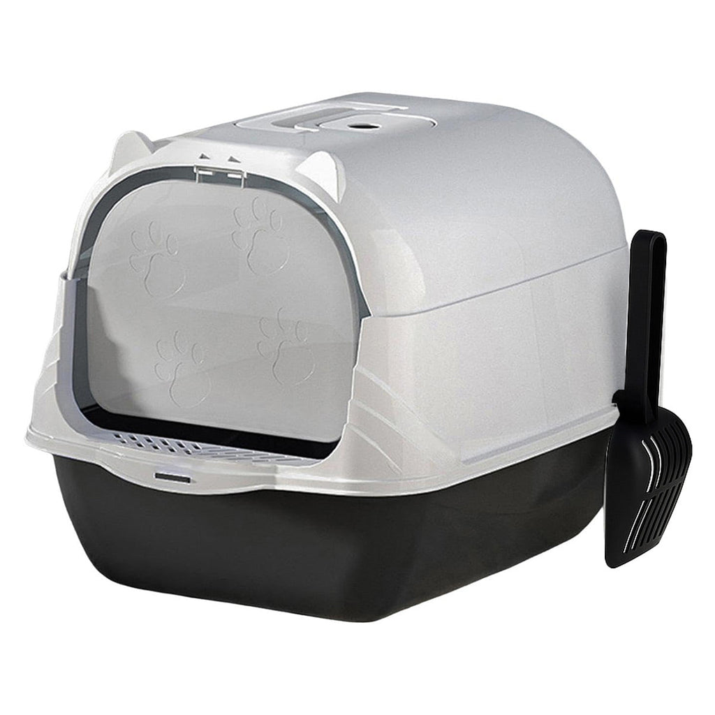 Enclosed Cat Litter Box Lid Scoop Splash Proof Lift Top Removable Toilet Tray - Black
