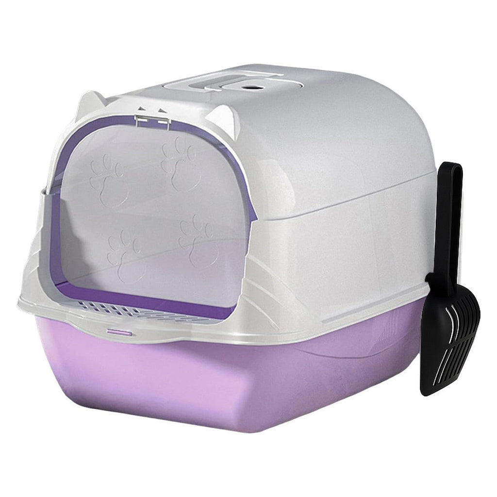 Enclosed Cat Litter Box Lid Scoop Splash Proof Lift Top Removable Toilet Tray - Blue Yellow