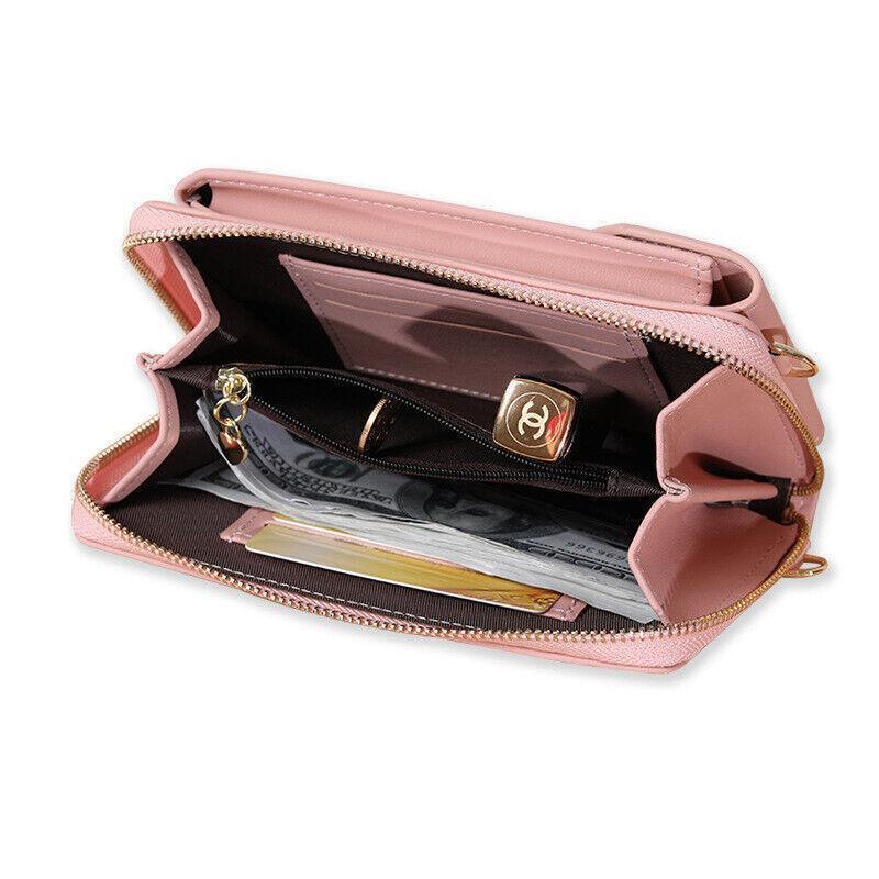 Women Pouch Bag Mobile Phone Bag Pu Leather Crossbody Purse Wallet Shoulder Bag - Red