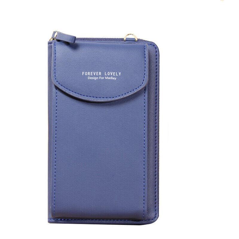 Women Pouch Bag Mobile Phone Bag Pu Leather Crossbody Purse Wallet Shoulder Bag - Light Blue