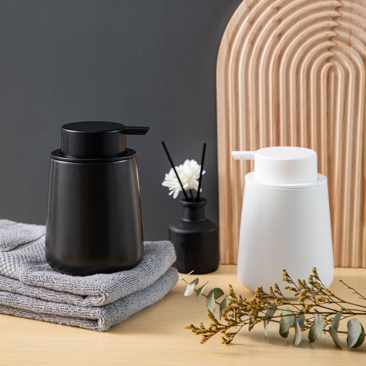 400ML Ceramic Stoneware Soap Dispenser Modern Design Lotion Pump Manual Bathroom - Black