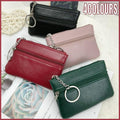 Coin Small Change Bag Card Wallet Pouch Zip Up Women Key Ring Leather Mini Purse - Black