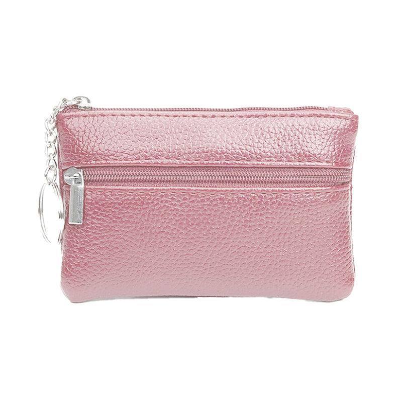 Coin Small Change Bag Card Wallet Pouch Zip Up Women Key Ring Leather Mini Purse - Black