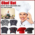 Adjustable Chef Cap with Elastic Band for Kitchen Cooking Baking Catering Use - Black+White