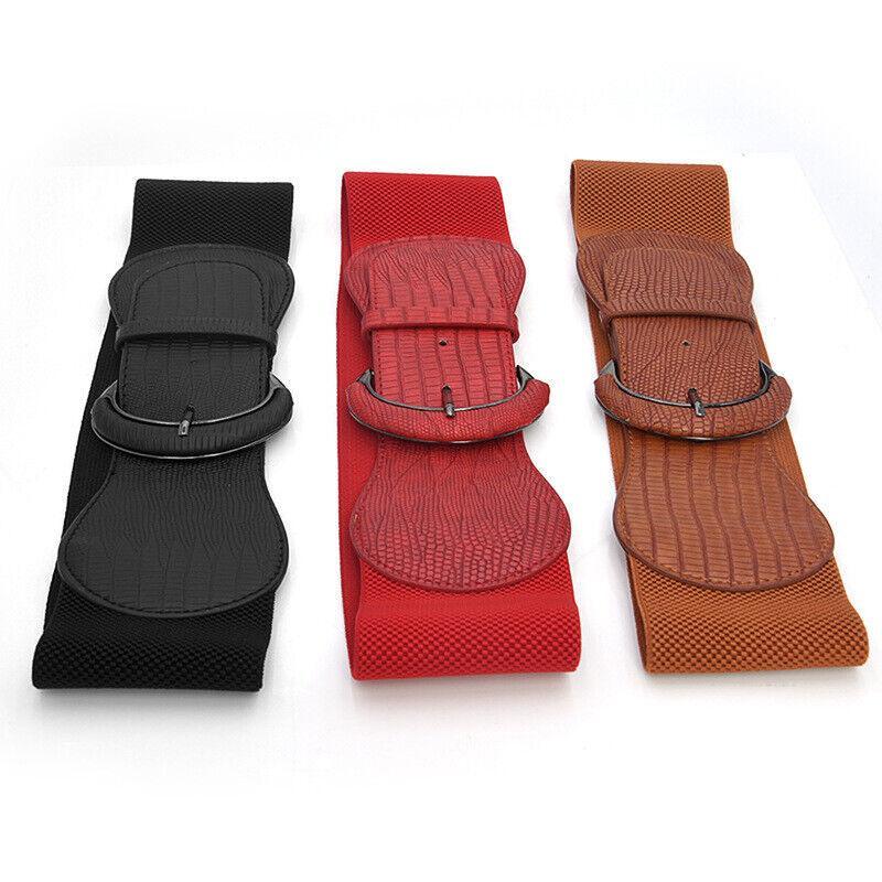 Faux Leather Cinch Waist Belt with Buckle for Women Stretch Wide Elastic Dress Belt - Khaki