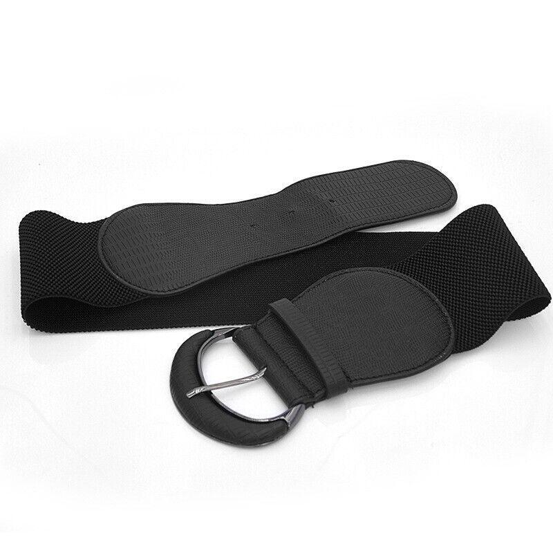 Faux Leather Cinch Waist Belt with Buckle for Women Stretch Wide Elastic Dress Belt - Leopard