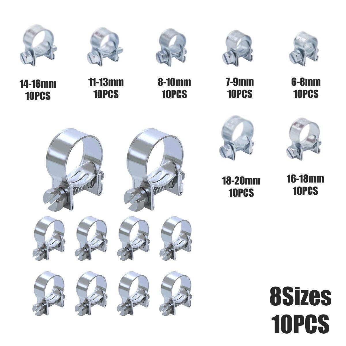 10pcs Galvanized Iron Fuel Hose Clamps For Automobile Air Pipe Secure Grip - 6-8mm