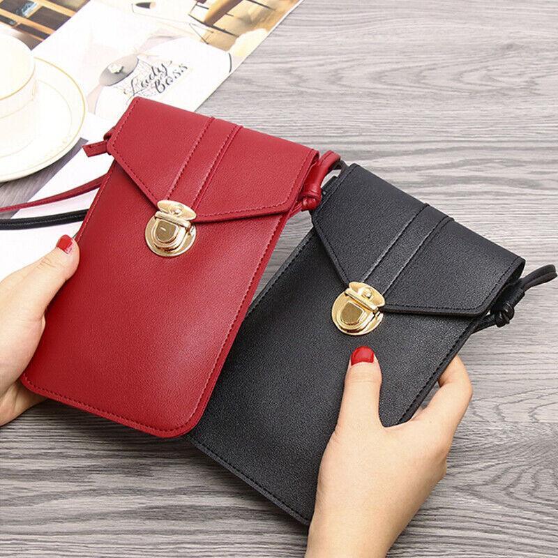 Touch Screen Crossbody Phone Bag with Clear Window PU Leather Wallet Purse - Black