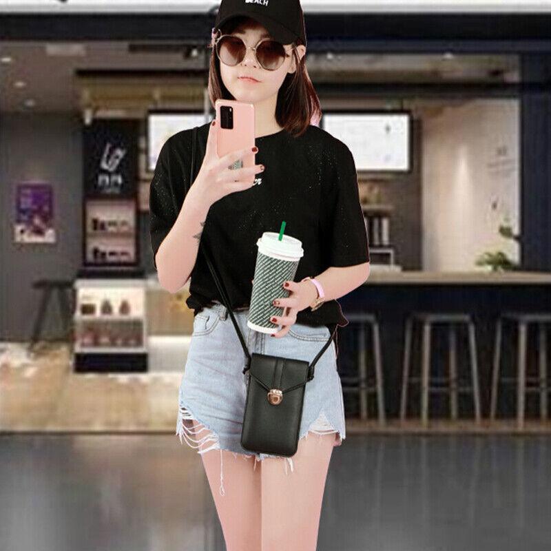 Touch Screen Crossbody Phone Bag with Clear Window PU Leather Wallet Purse - Red