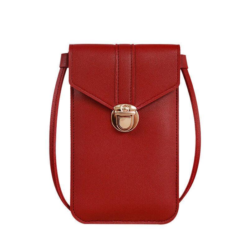 Touch Screen Crossbody Phone Bag with Clear Window PU Leather Wallet Purse - Red