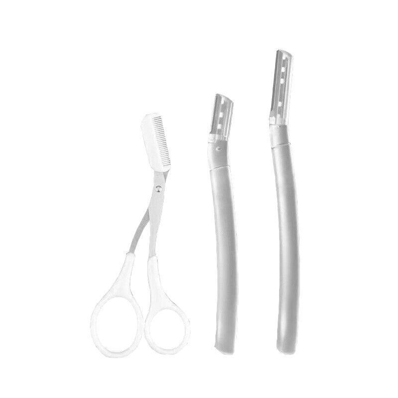 3Pcs Eyebrow Razor Set Facial Hair Remover Dermaplaning Shaving Tool Kit - Clear eyebrow*2+ Scissor comb