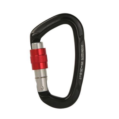 25KN Screwgate Locking Rock Climbing Carabiner Clip Aluminum D Ring Hook Buckle - Black